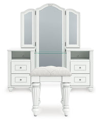 Kozlani - 3 Pc. - Vanity, Mirror And Stool - White