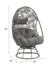 Hikre - Patio Lounge Chair & Side Table - Clear Glass, Charcoal Fabric & Black Wicker