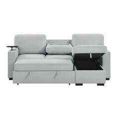 U0212 - Pull Out Sofa Bed With 1 Table Tray, 1 USB, And Storage Chaise - Silver