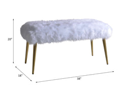 Bagley II - 20" Bench - White Faux Fur & Gold