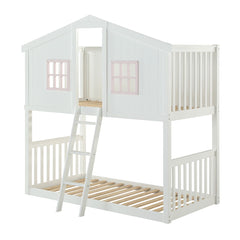 Rohan Cottage - Twin Over Twin Bunk Bed - White & Pink