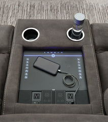 Hoopster - Zero Wall Power Recliner with Console 6 Pc Sectional - Gunmetal