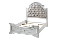 Florian - Cama Queen - Piel Sintética Beige y Blanco Antiguo