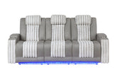 U8000 - Power Reclining Sofa With Power Headrest, Dropdown Table With Wood Trim & Reading Light & LED Light - Gray