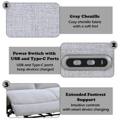 Eastre - Power Motion Sofa With USB Port - Beige Chenille