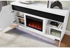 Aileen - 66" Entertainment Unit With LED, Speakers, Crystal Inserts And Pop Up Center Doors - White