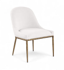 Ferro - Linen Textured Performance Fabric Upholstered Dining Side Chair - Cream / Brushed Gold