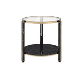 Thistle - End Table - Clear Glass, Faux Black Marble Top & Champagne