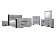 Isabella - King Upholstered Bed With LED, TV Lift, Bluetooth Speaker And Firpeplace Crystal - Gray