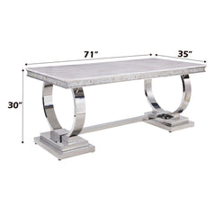 Zander - Dining Table - White Printed Faux Marble Top & Mirrored Silver