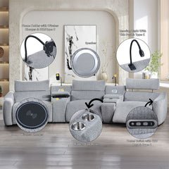 Fullar - Modular Console With Wireless Charger - Light Gary Chenille