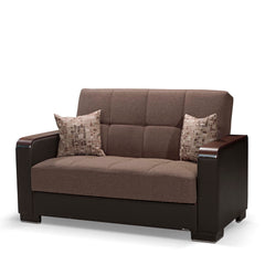 Ottomanson Armada X - Upholstered Convertible Wood Trimmed Loveseat With Storage - Brown PU Polyester