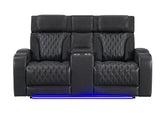 U8611 - Power Console Reclining Loveseat With Power Headrest, LED And Speaker - Charcoal