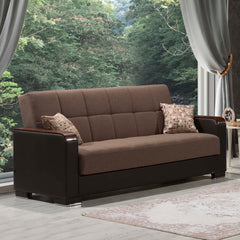 Ottomanson Armada X - Upholstered Convertible Wood Trimmed Sofabed With Storage - Brown PU Polyester