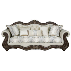Pierce - Sofa With 5 Pillows - Beige Fabric & Cherry