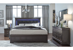 Pompei - 4 Piece Queen Bedroom Set (Bed With LED, Dresser, Mirror, Nightstand) - Gray