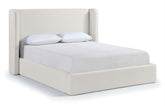 Kendall - Cama tapizada en tela con textura de lino - Crema