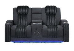 U8000 - Power Reclining Loveseat With Console, Power Headrest, LED Light, Bluetooth Speaker - Black