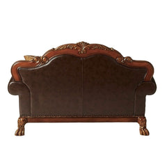 Dresden - Loveseat With 2 Pillows - Brown Synthetic Leather & Chenille, Cherry Oak