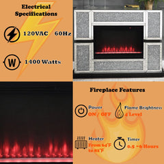 Noralie - 48" X 15" Fireplace - Mirrored & Faux Diamonds