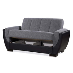 Ottomanson Armada Air - Upholstered Convertible Loveseat With Storage - Gray/Black PU Polyester