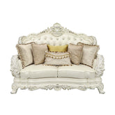 Adara - Loveseat With 5 Pillows - Pearl White Synthetic Leather & Antique White