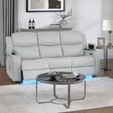 Elonzo - Power Motion Sofa With LED, Power Headrest & Speaker - Light Gray