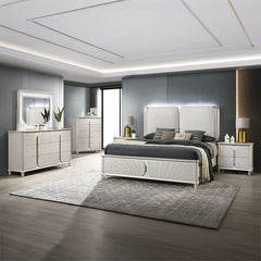 Laveda - Bench - Light Gray Boucle & Pearl White