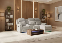 U8879 - Power Pushback Sectional With Multi Color LED And Global Surround Sound Speakers - Light Gray