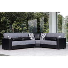 Ottomanson Armada - Upholstered Convertible Sectional With Storage - Gray/Black PU Polyester