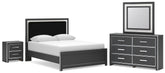 Zuraleus - 4 Pc. - Queen Upholstered Bed With Roll Slats, Dresser, Mirror And Nightstand - Black