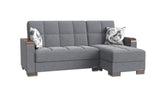 Ottomanson Armada X - Upholstered Convertible Wood Trimmed Chaise Lounge With Storage - Gray/Black PU Polyester
