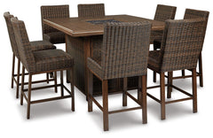 Paradise Trail - Square Bar Table w/Fire Pit - Medium Brown