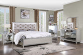 Sliverfluff - Eastern King Bed With LED - Synthetic Leather & Champagne