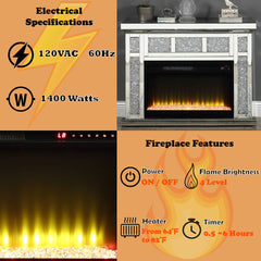 Noralie - 39" X 12" Fireplace - Mirrored & Faux Diamonds
