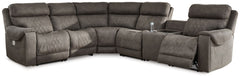 Hoopster - Zero Wall Power Recliner with Console 6 Pc Sectional - Gunmetal