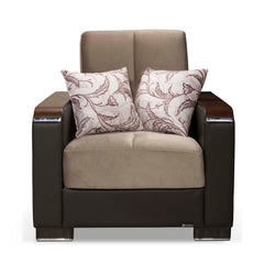 Ottomanson Armada X - Upholstered Convertible Wood Trimmed Armchair With Storage - Beige/Brown PU Chenille