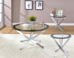 Brooke 3-piece Round Glass Top Coffee Table Set Chrome - MyWaynesHome #