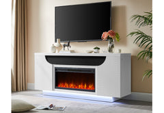 Aileen - 76" Entertainment Unit With LED, Speakers, Crystal Inserts And Pop Up Center Doors - White