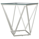 Brittania Square Glass Top Geometric End Table Nickel - MyWaynesHome #