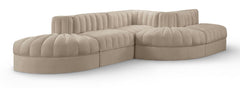 Rummi - Rounded Velvet Performance Fabric Upholstered 5 Piece Modular Sectional