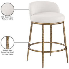 Ferro - Linen Textured Performance Fabric Upholstered Counter Stool - Cream / Brushed Gold