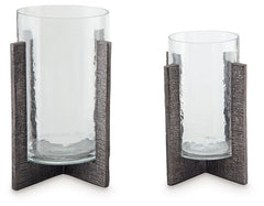 Garekton - Candle Holder Set (Set of 2) - Clear / Pewter Finish