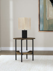 Delfin Round Glass Top Side End Table Black And Brown - MyWaynesHome #