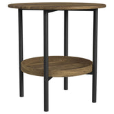 Delfin Round Glass Top Side End Table Black And Brown - MyWaynesHome #