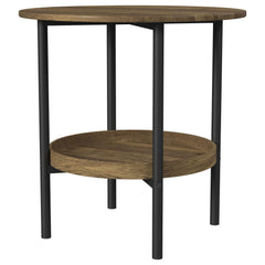 Delfin Round Glass Top Side End Table Black And Brown - MyWaynesHome #