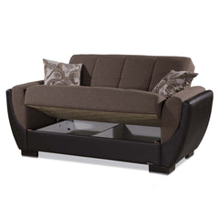 Ottomanson Armada Air - Upholstered Convertible Loveseat With Storage - Brown PU Polyester