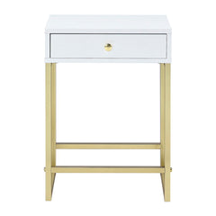 Coleen - Accent Table - White & Brass