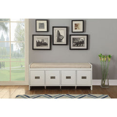 Berci - Bench With Storage - Beige Fabric & White