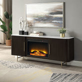 Clayten - Server With Marble Top & Fireplace - White & Espresso